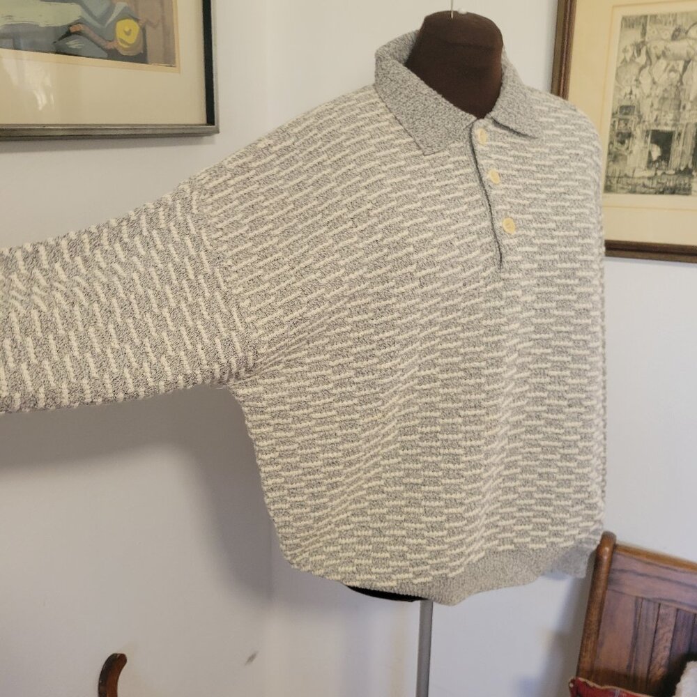 Vintage 80's Men's Zanella Italian Collared Textural Sweater Size Medium